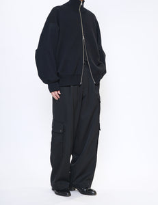 BLACK CARGO POCKET WIDE EASY TROUSERS