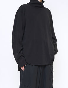 BLACK WOOL SILK KNIT HIGH NECK LS