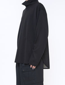 BLACK WOOL SILK KNIT HIGH NECK LS