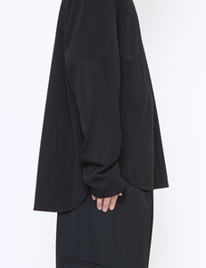 BLACK WOOL SILK KNIT HIGH NECK LS