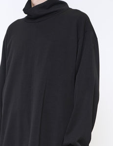 BLACK WOOL SILK KNIT HIGH NECK LS