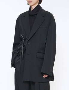 BLACK OVERSIZED SINGLE BREASTED LONG JACKET