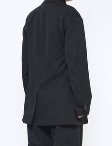 BLACK OVERSIZED SINGLE BREASTED LONG JACKET