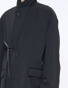 BLACK OVERSIZED SINGLE BREASTED LONG JACKET