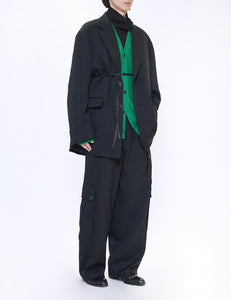 BLACK CARGO POCKET WIDE EASY TROUSERS