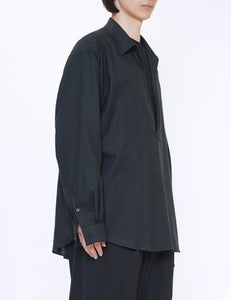 BLACK C/SI TWILL OVERSIZED SKIPPER SHIRT