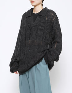 CARBON SILK MOHAIR SKIPPER SWEATER