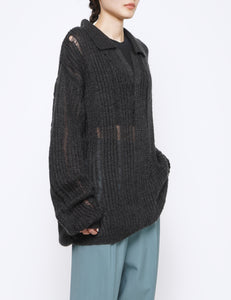 CARBON SILK MOHAIR SKIPPER SWEATER