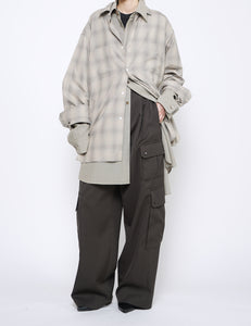 TAUPE/GREY OMBRE C/R CHECK OVERSIZED DOWN PAT SHIRT