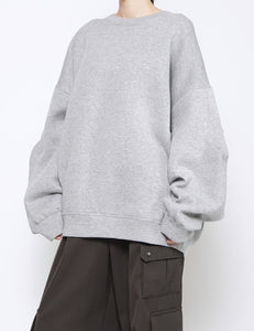 TOP GREY COTTON DOUBLE KNIT TUCKED CREW NECK LS