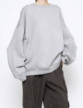 Load image into Gallery viewer, TOP GREY COTTON DOUBLE KNIT TUCKED CREW NECK LS
