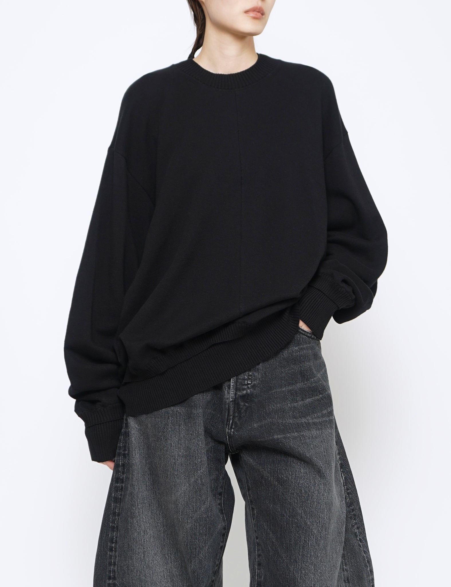 BLACK COTTON SMOOTH KNIT LS