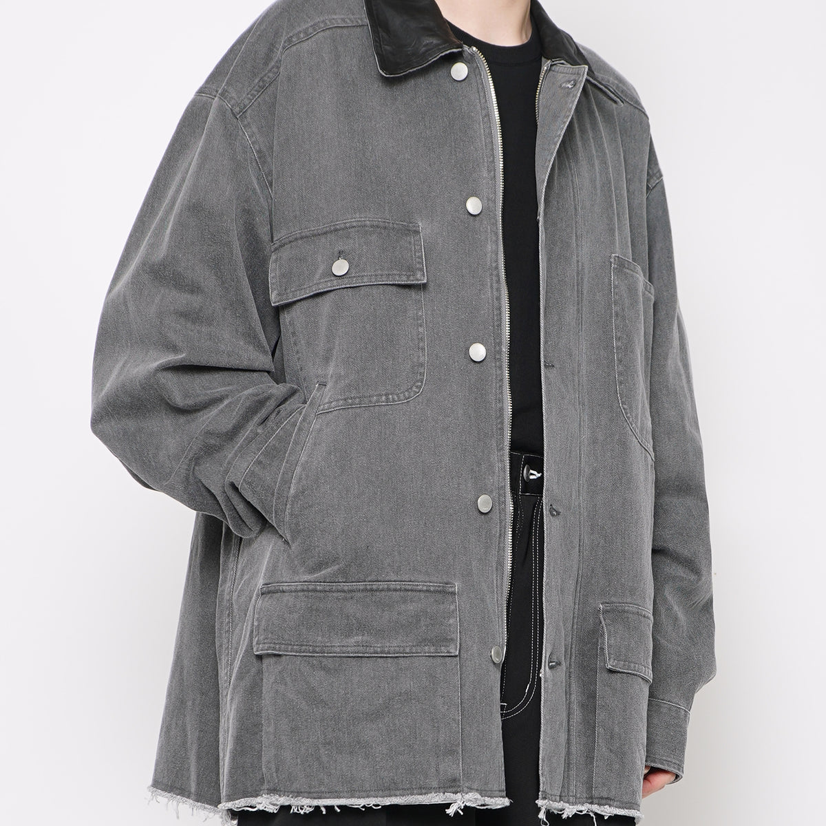 YOKE GRAY COTTON CUT-OFF COVERALL JACKET
