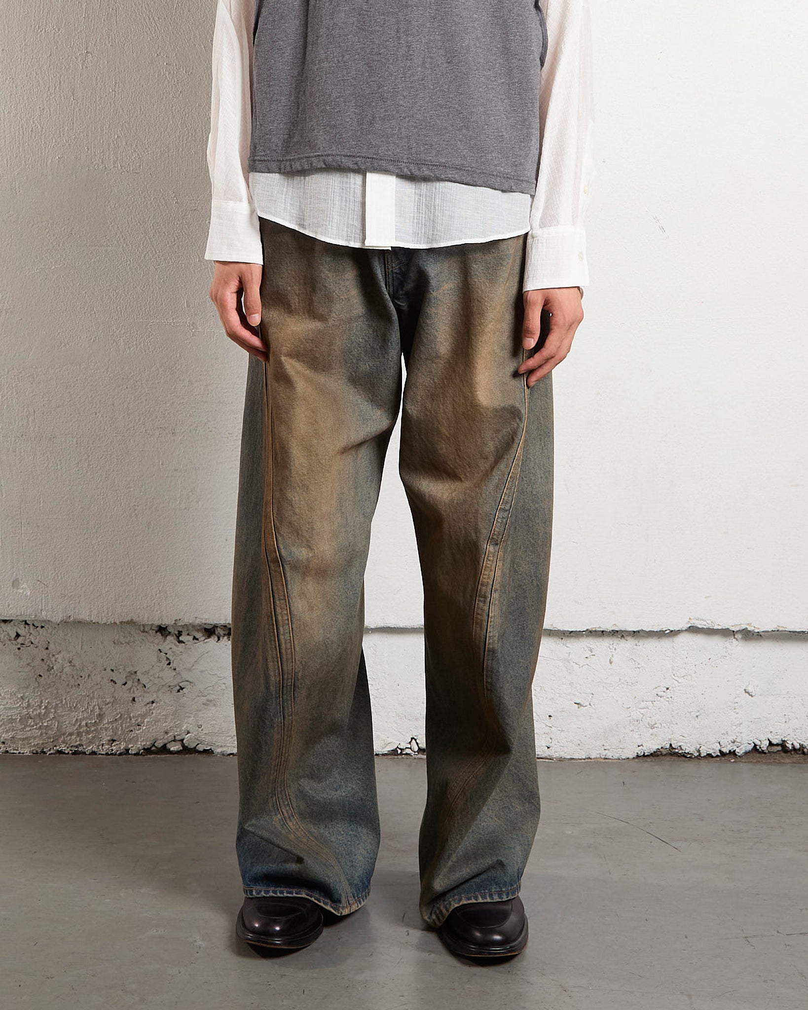 MUD FADED INDIGO 3D TWISTED WIDE LEG JEANS