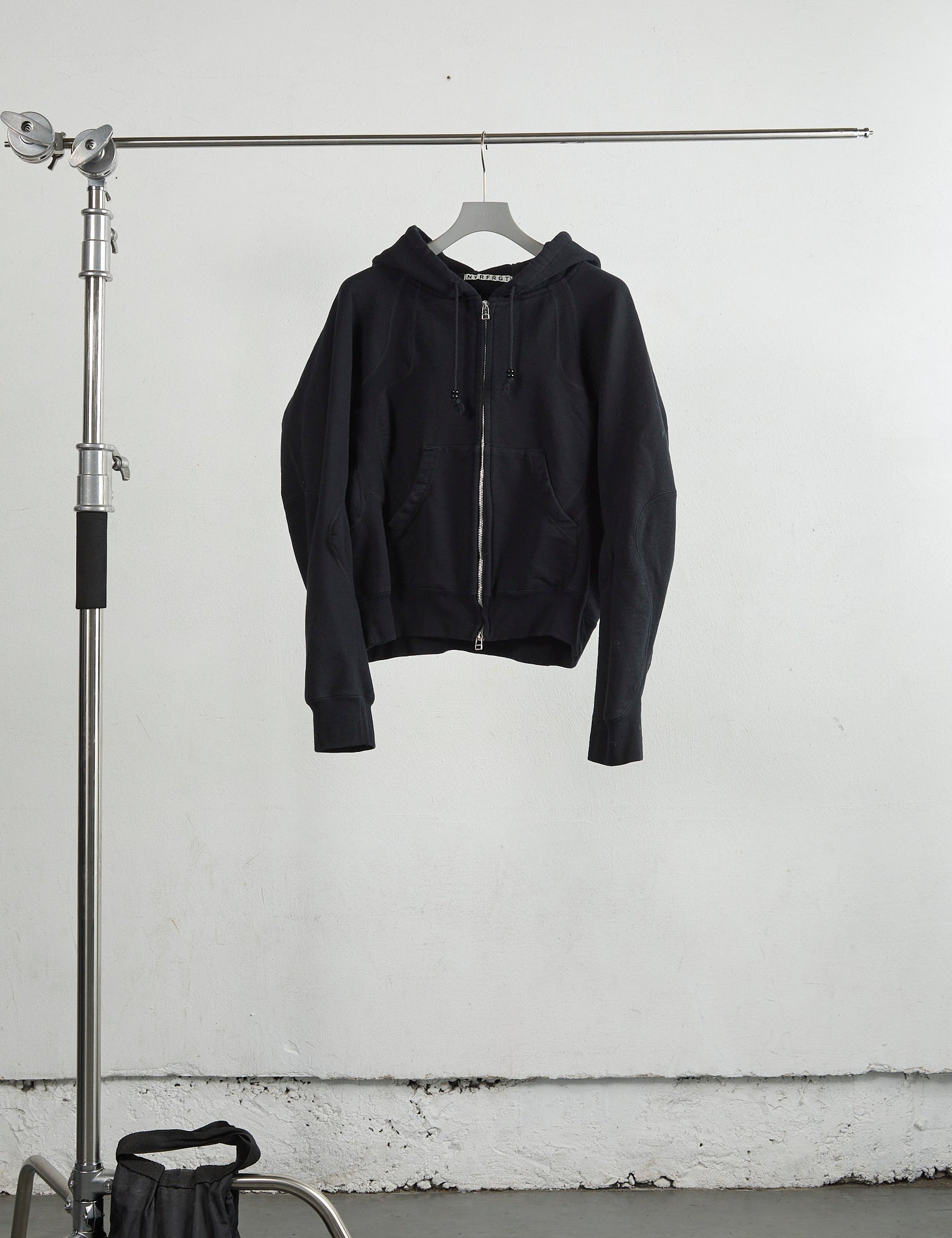 BLACK PANELLED ZIP UP HOODIE