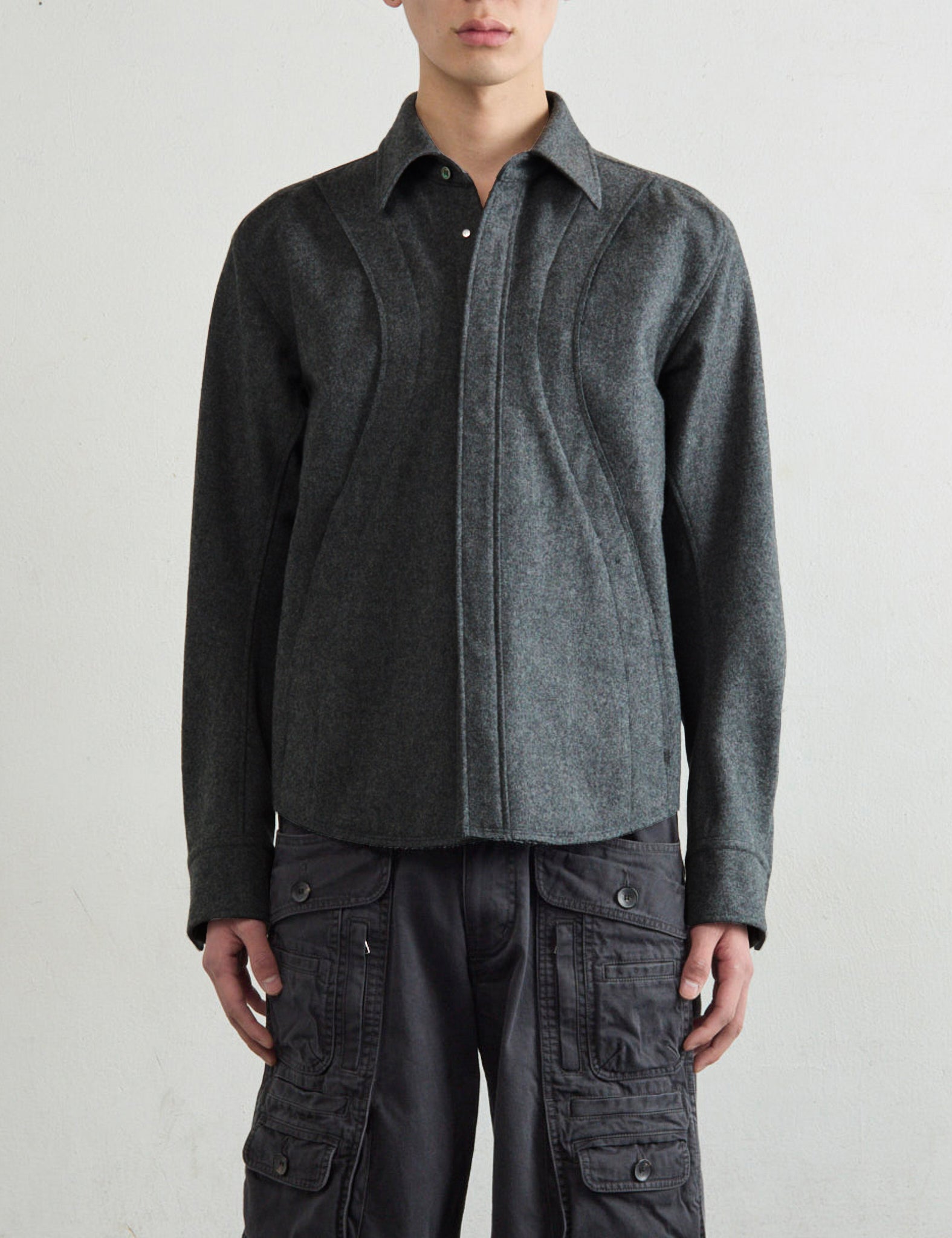 WOOL FLY FRONT LONG SLEEVE SHIRT