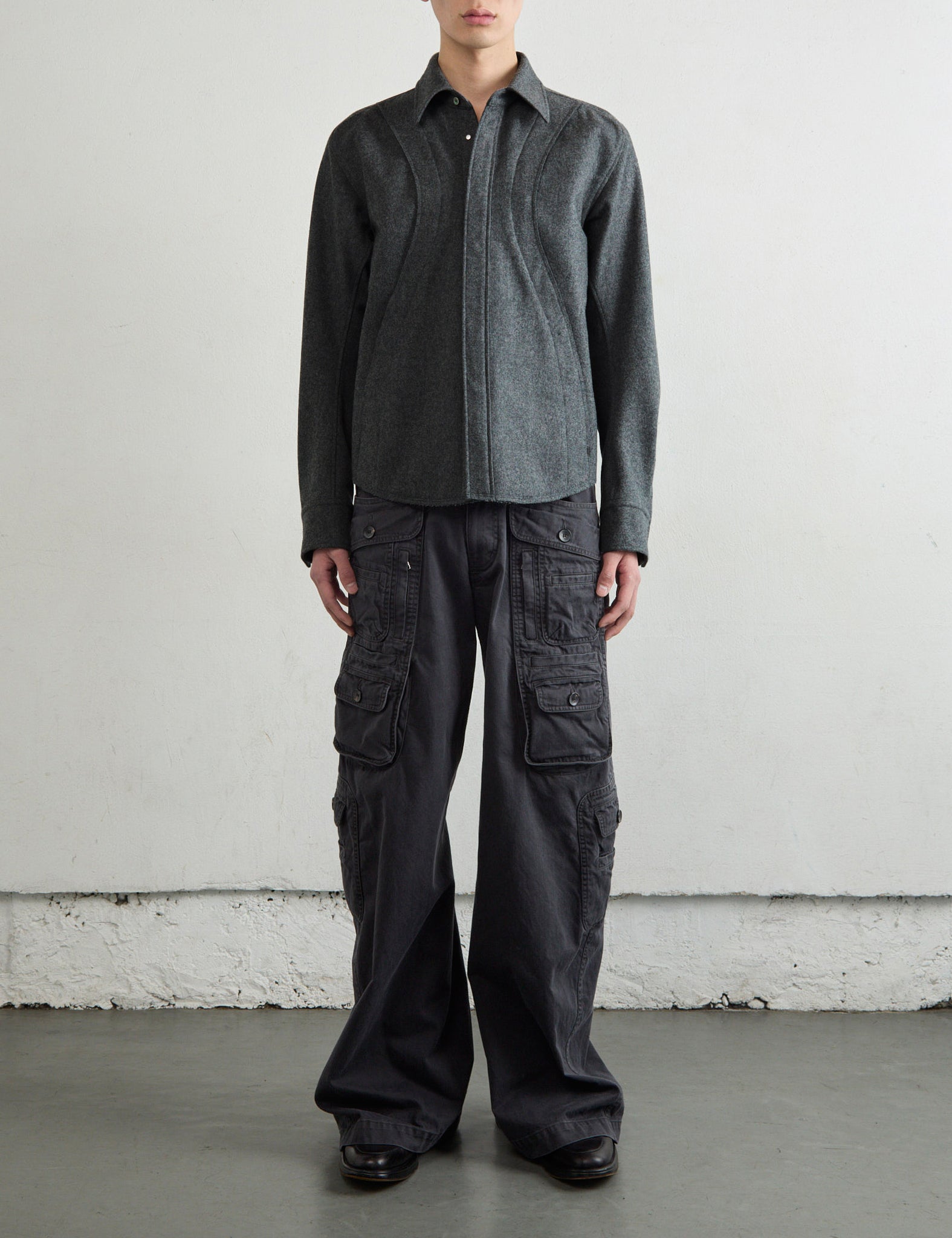WOOL FLY FRONT LONG SLEEVE SHIRT