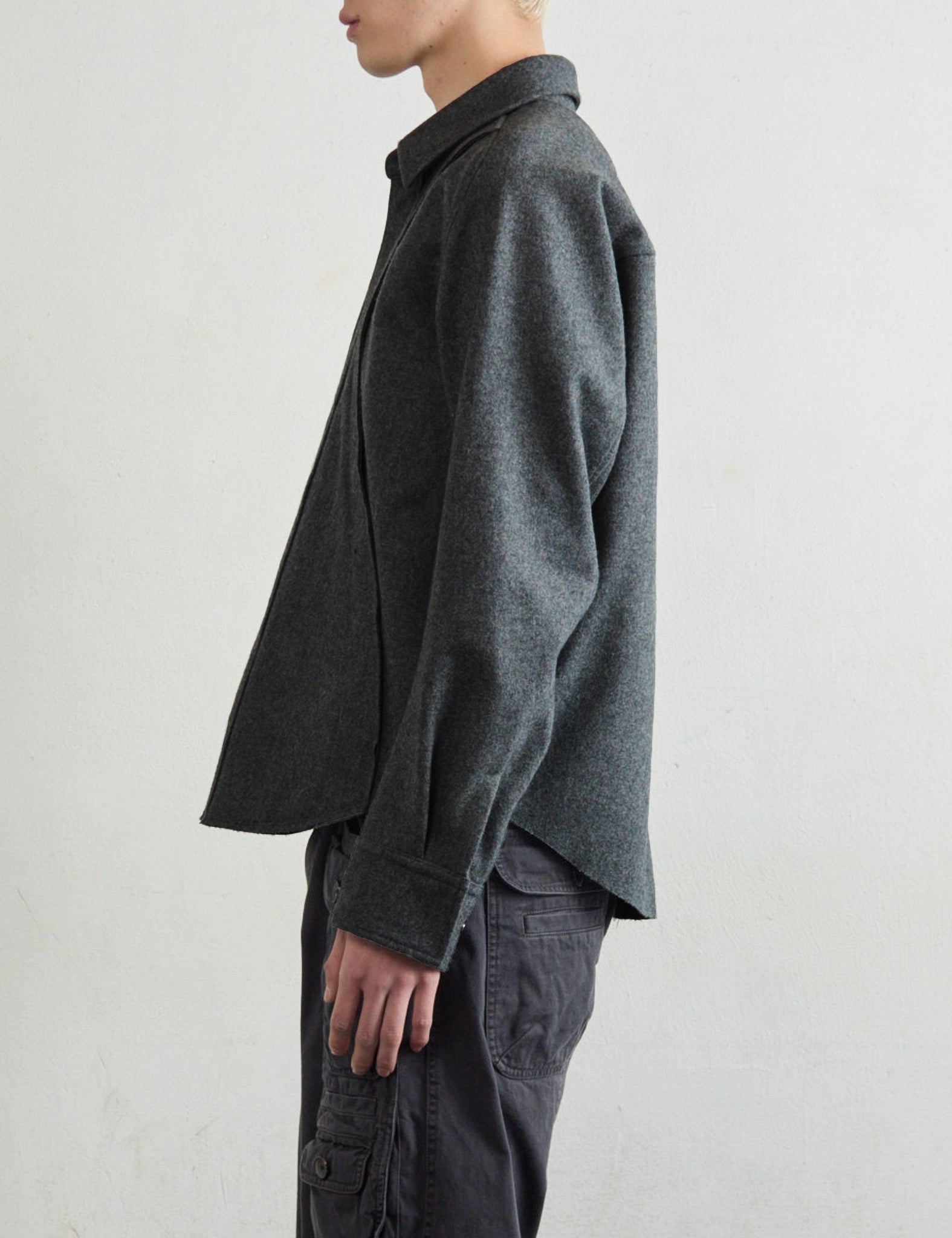 WOOL FLY FRONT LONG SLEEVE SHIRT