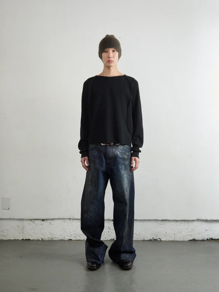 BLACK WAFFLE THERMAL LONG SLEEVE T-SHIRT