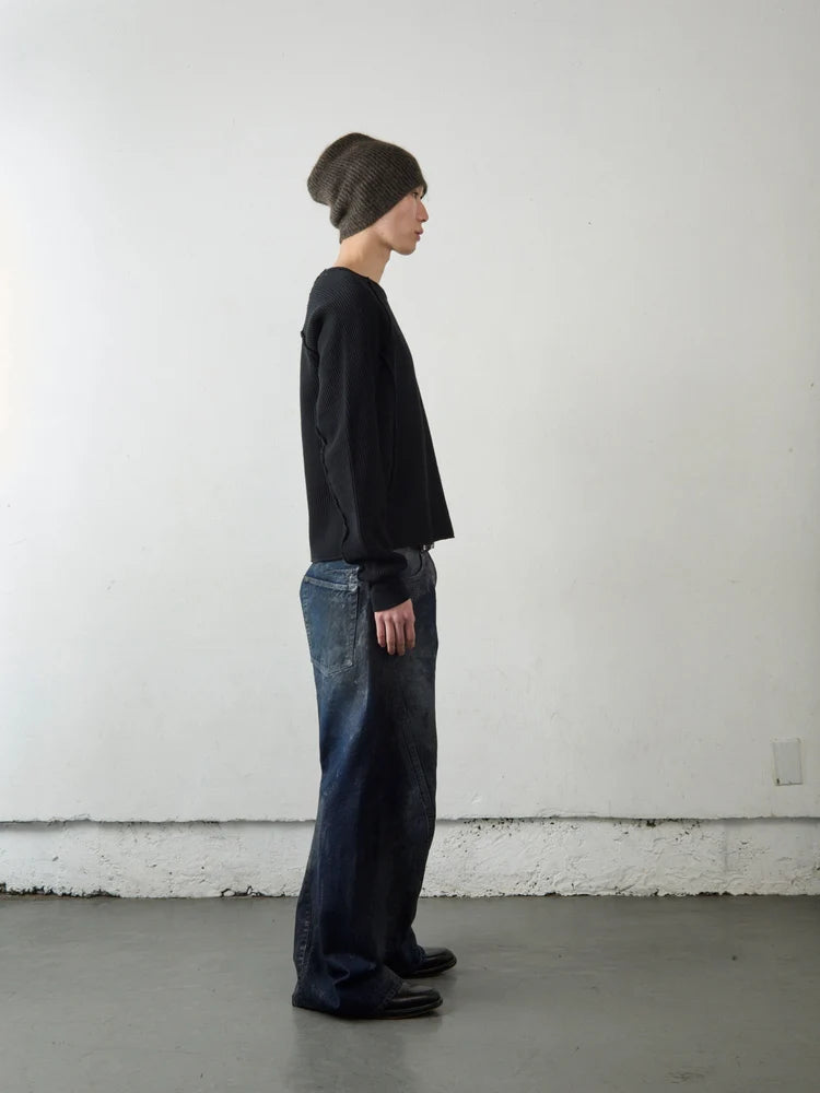 BLACK WAFFLE THERMAL LONG SLEEVE T-SHIRT