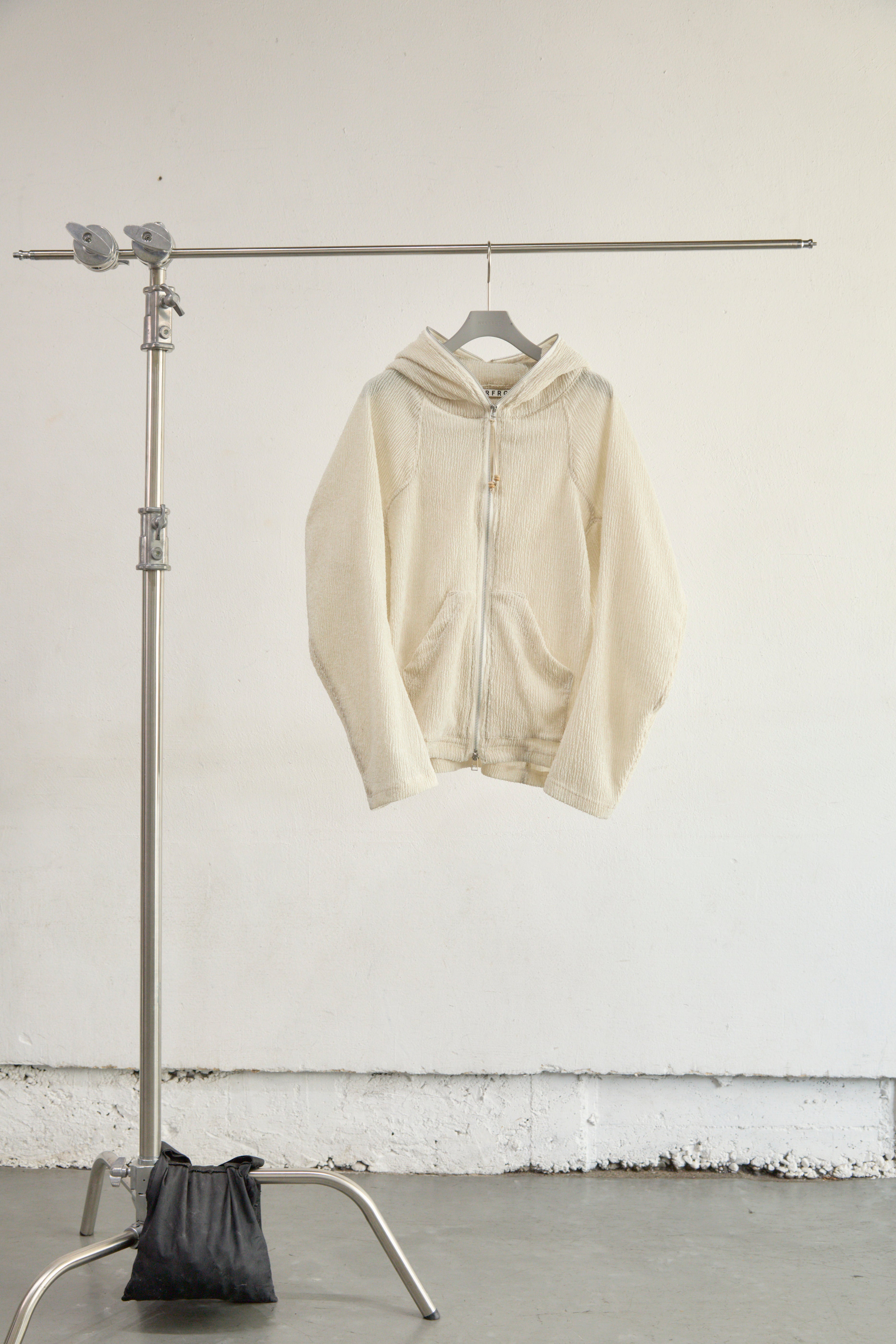 IVORY SEMI SHEER FULL ZIP UP HOODIE