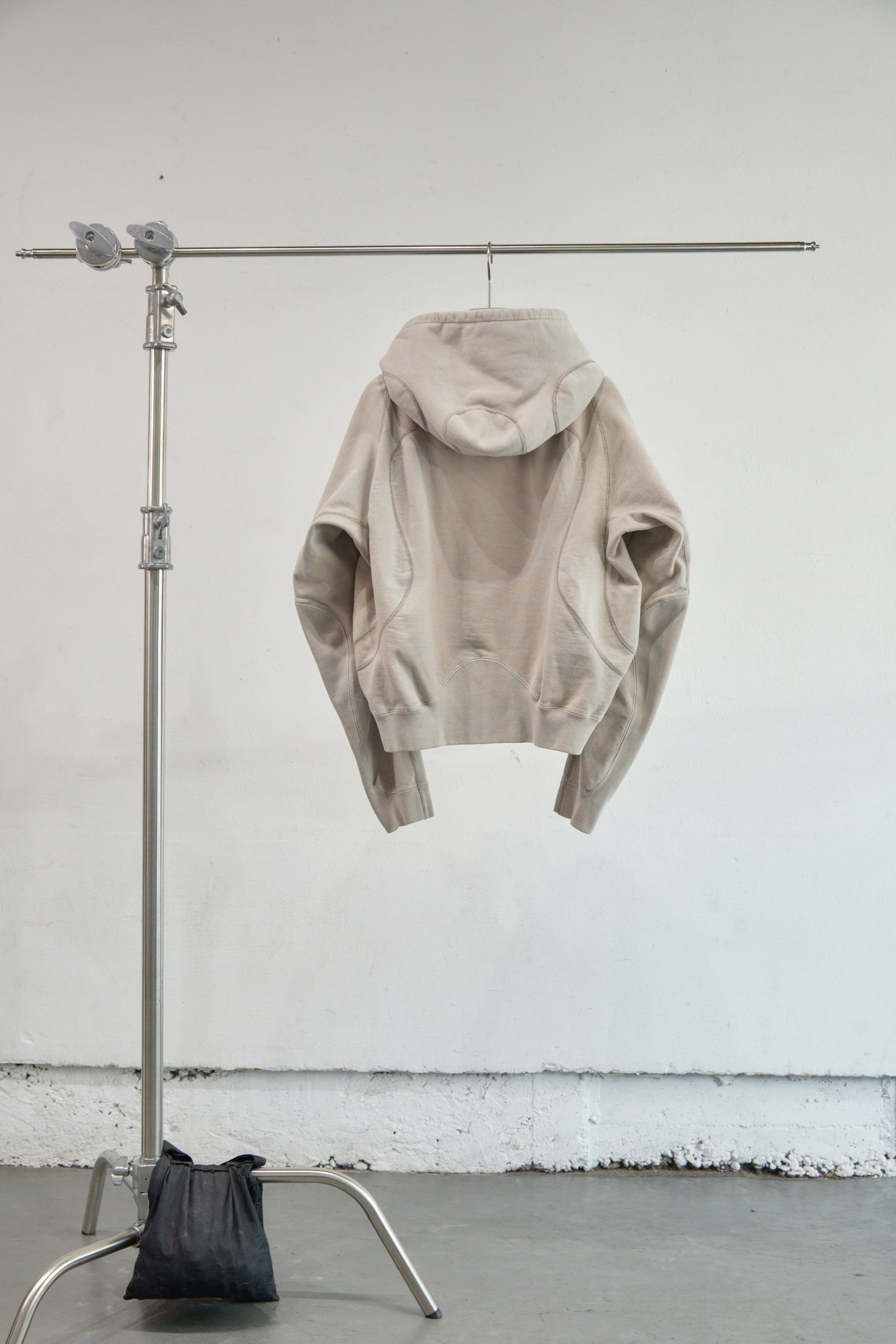 TAUPE PANELLED ZIP UP HOODIE