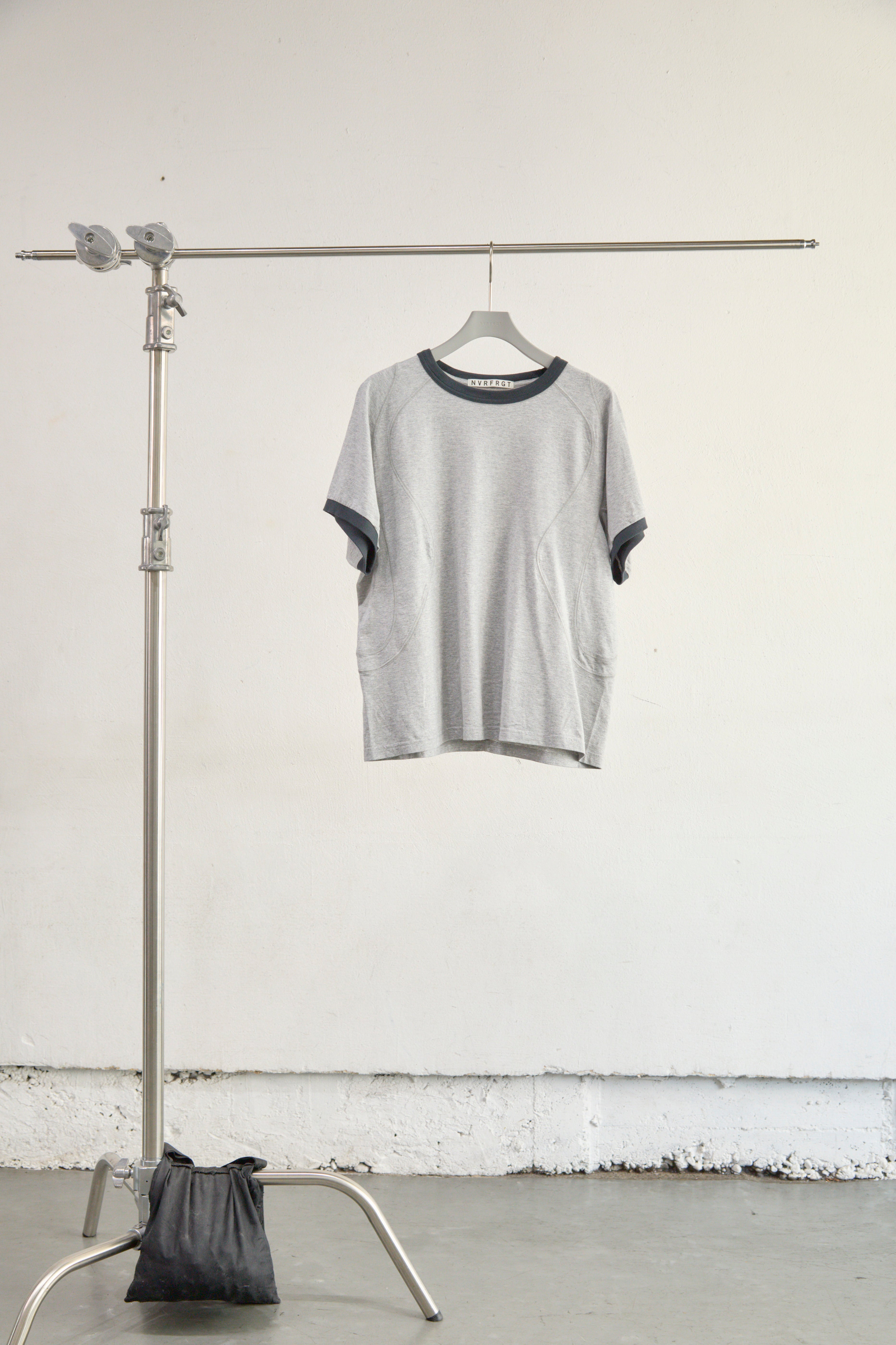 HEATHER GREY PANELLED HALF SLEEVE RINGER T-SHIRT