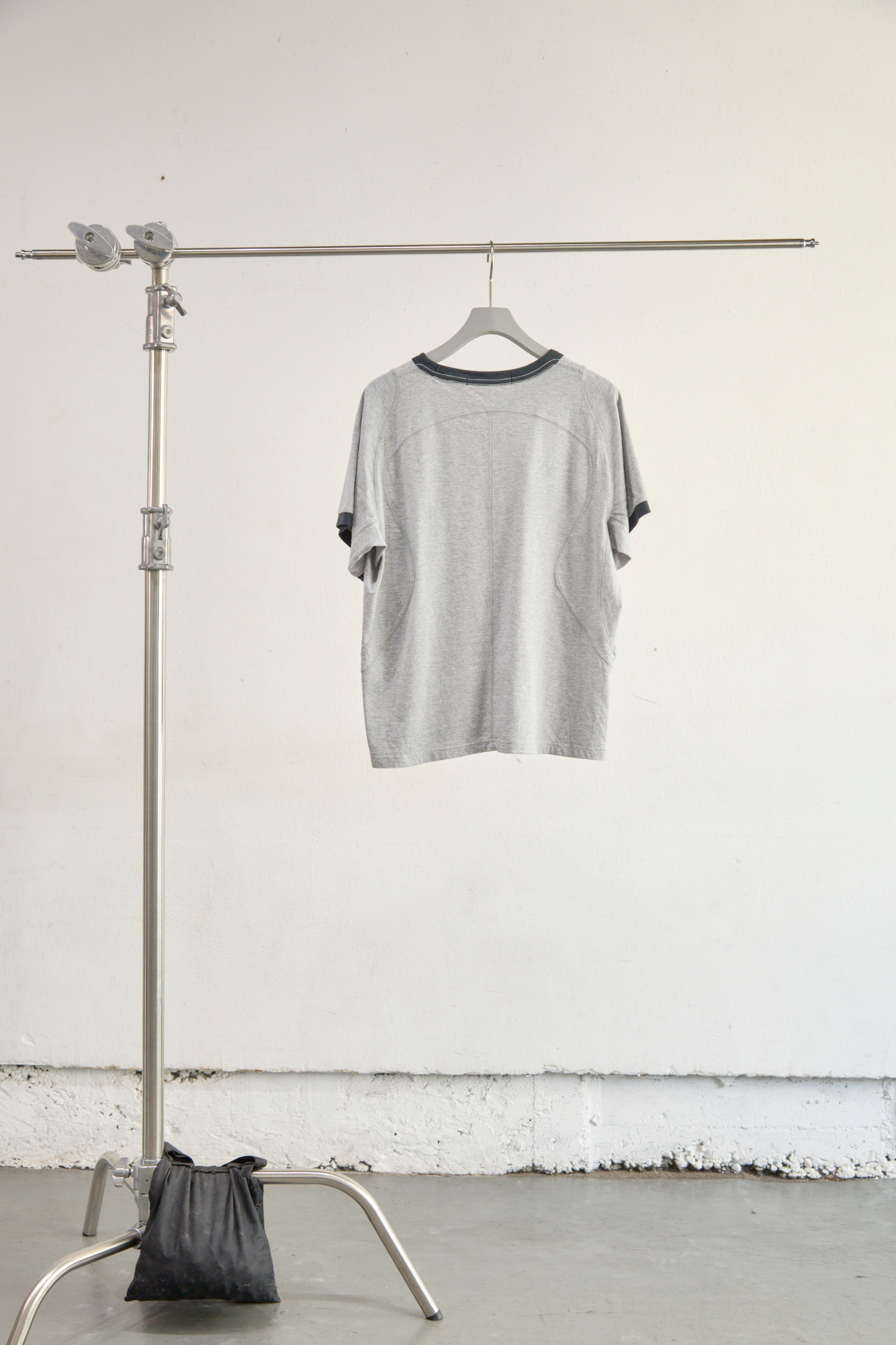 HEATHER GREY PANELLED HALF SLEEVE RINGER T-SHIRT