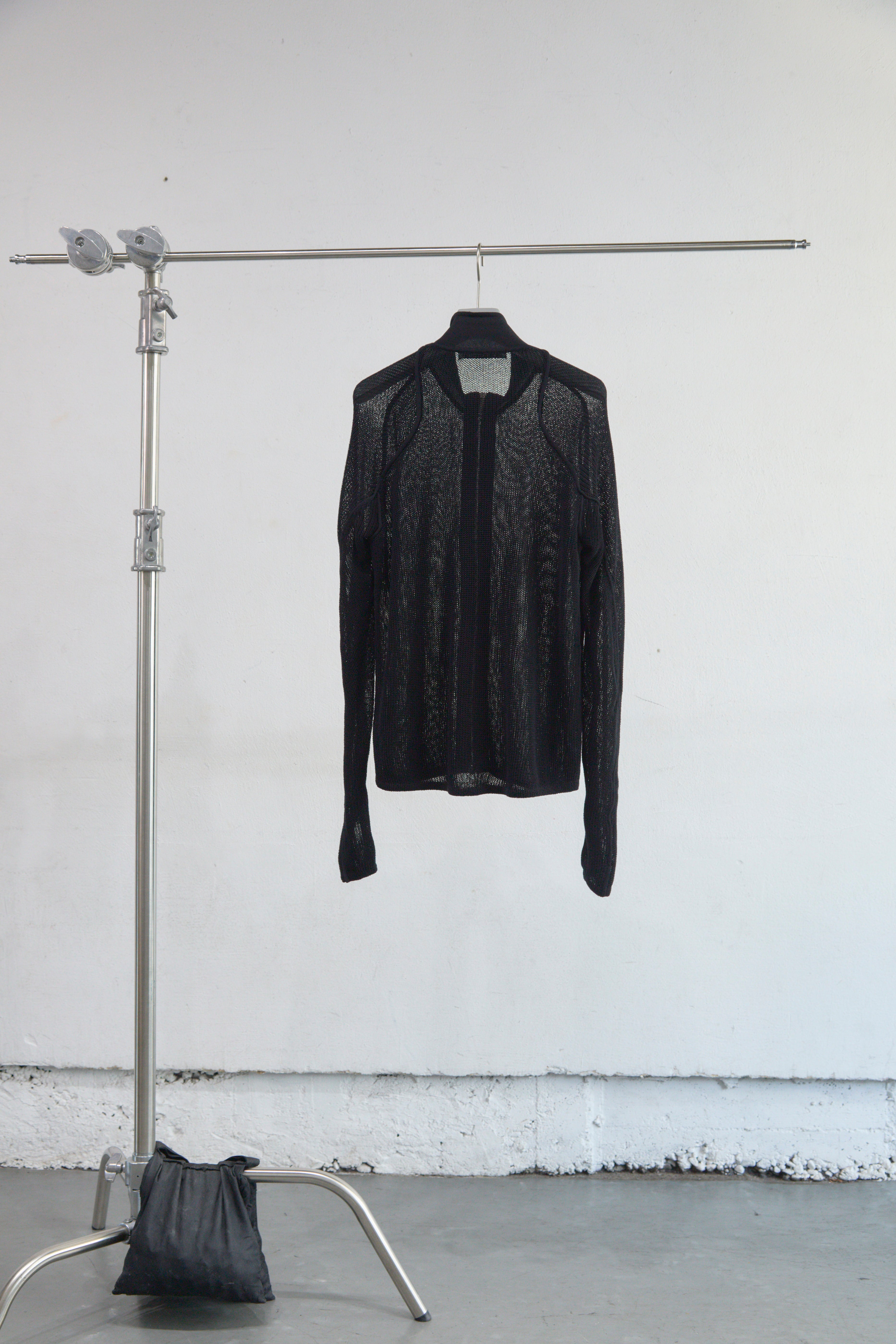 BLACK SEMI SHEER DRIVERS ZIP UP SWEATER