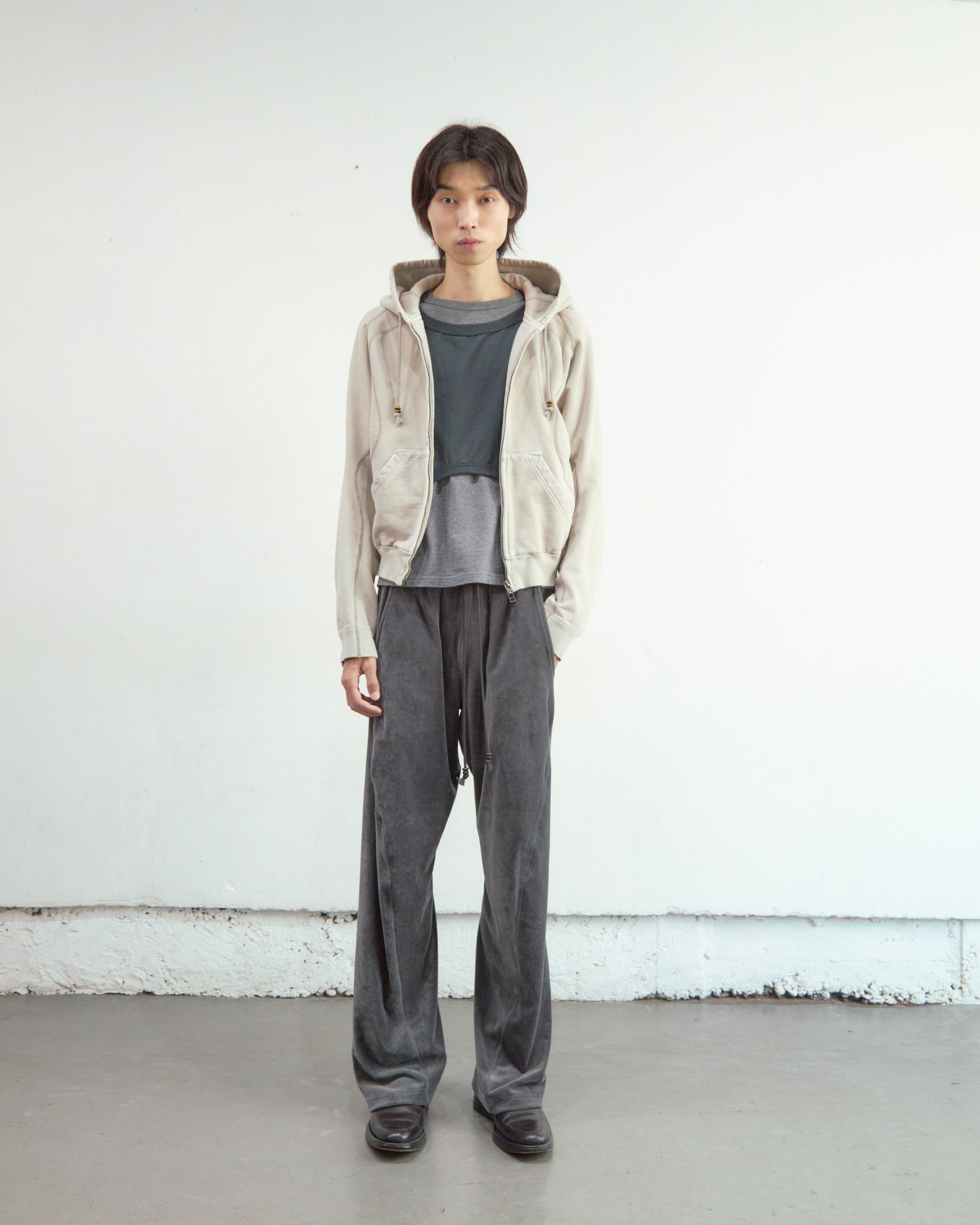 TAUPE PANELLED ZIP UP HOODIE
