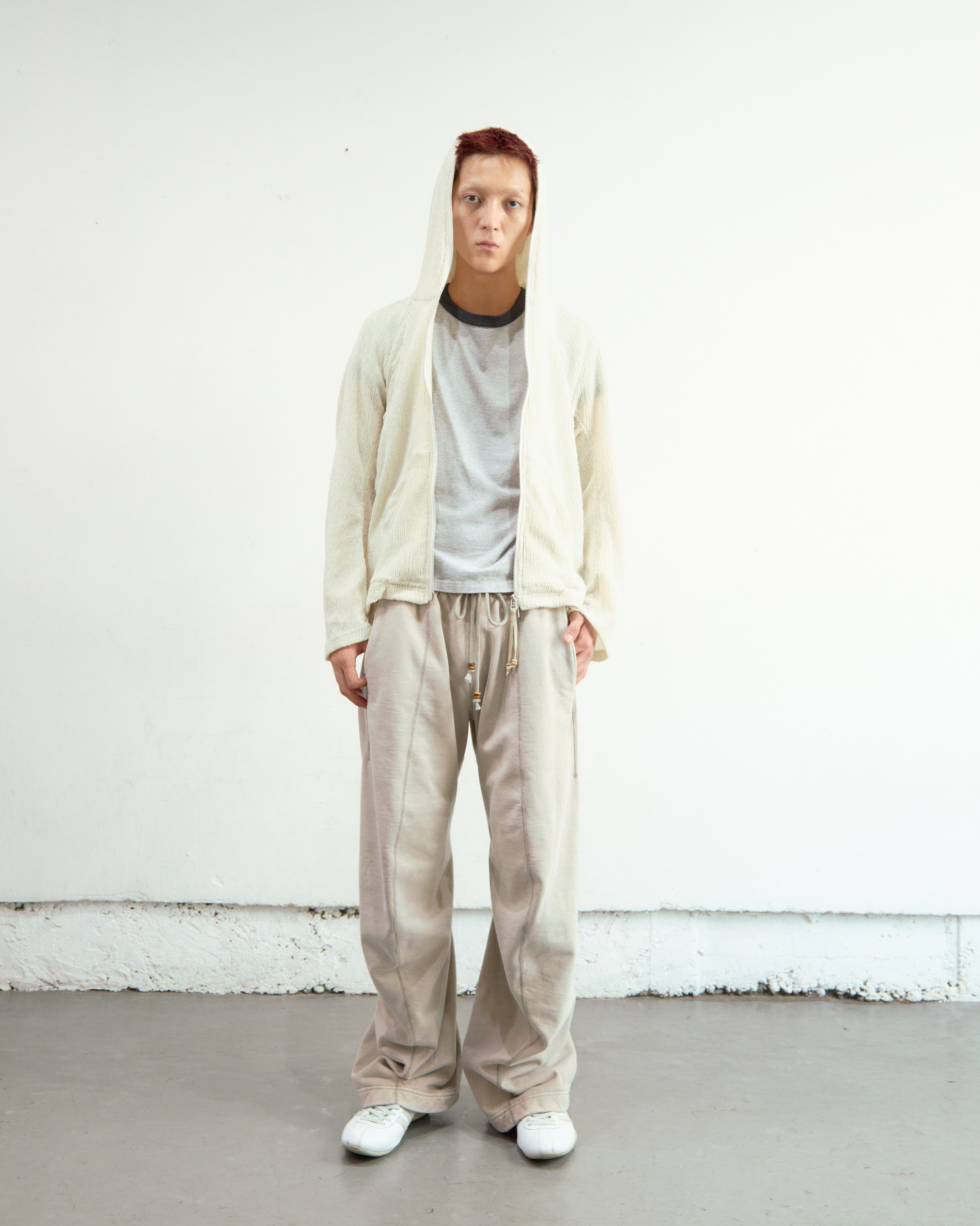 IVORY SEMI SHEER FULL ZIP UP HOODIE