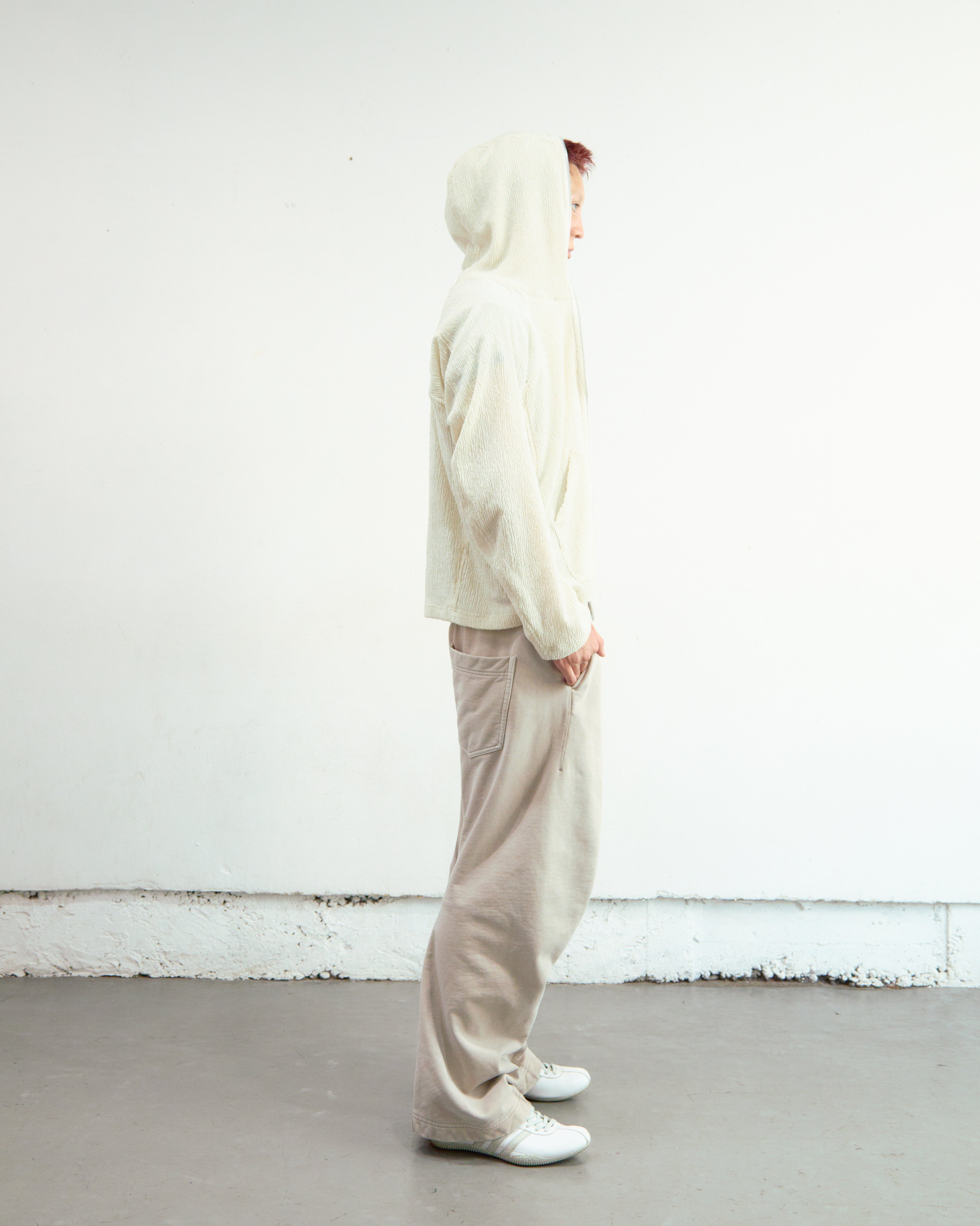 IVORY SEMI SHEER FULL ZIP UP HOODIE