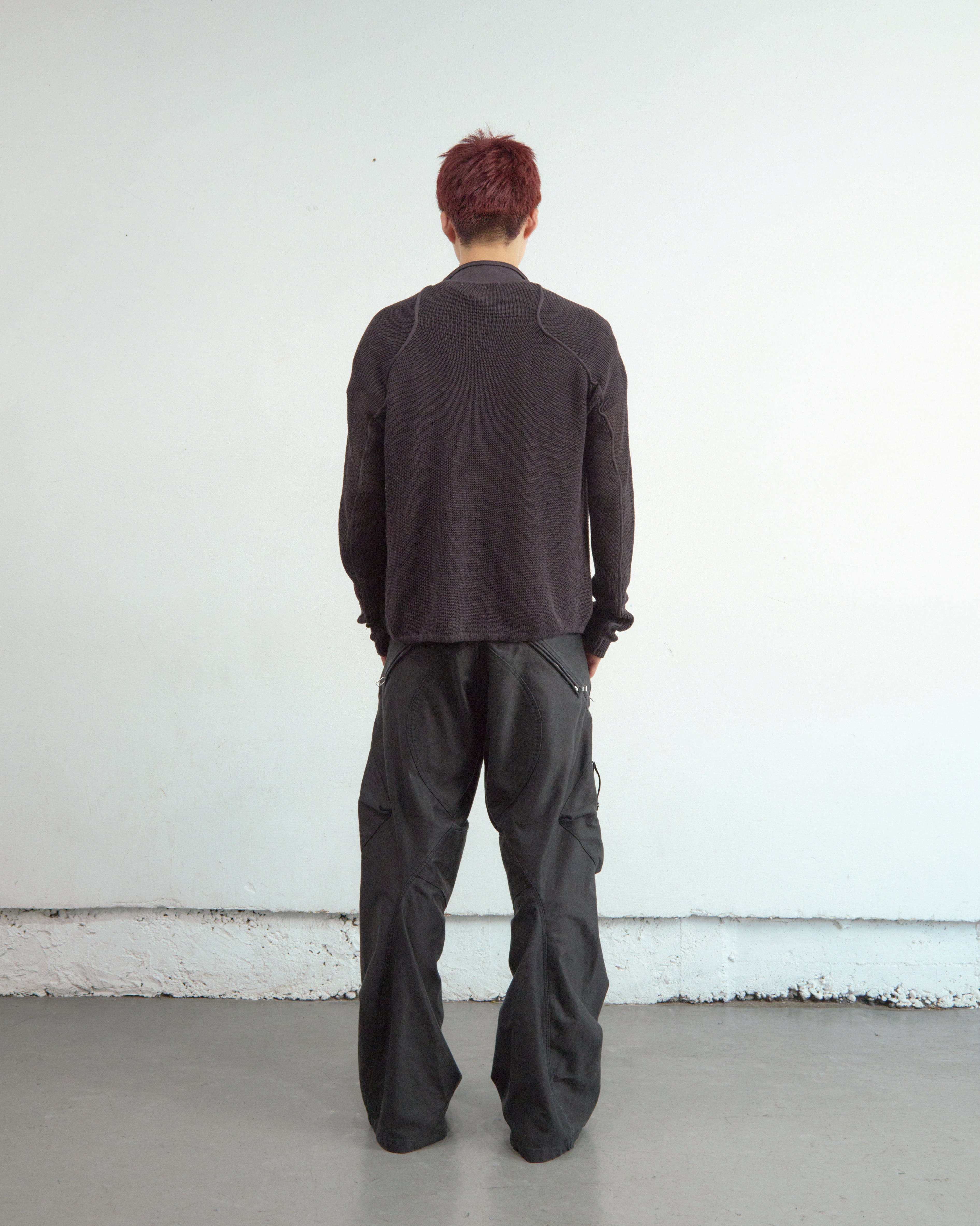 BROWN SEMI SHEER DRIVERS ZIP UP SWEATER