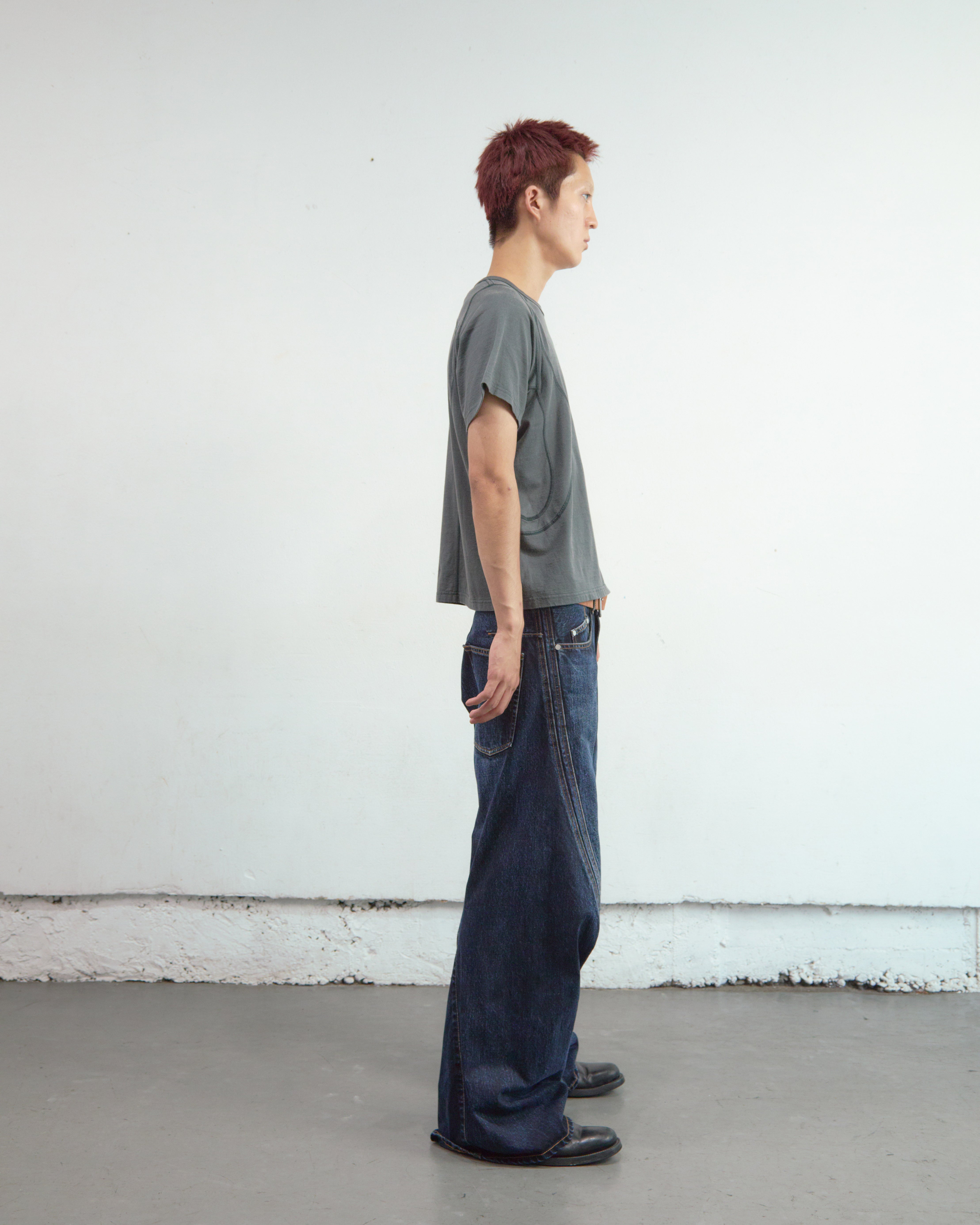 DARK FADED INDIGO 3D TWISTED WIDE LEG JEANS