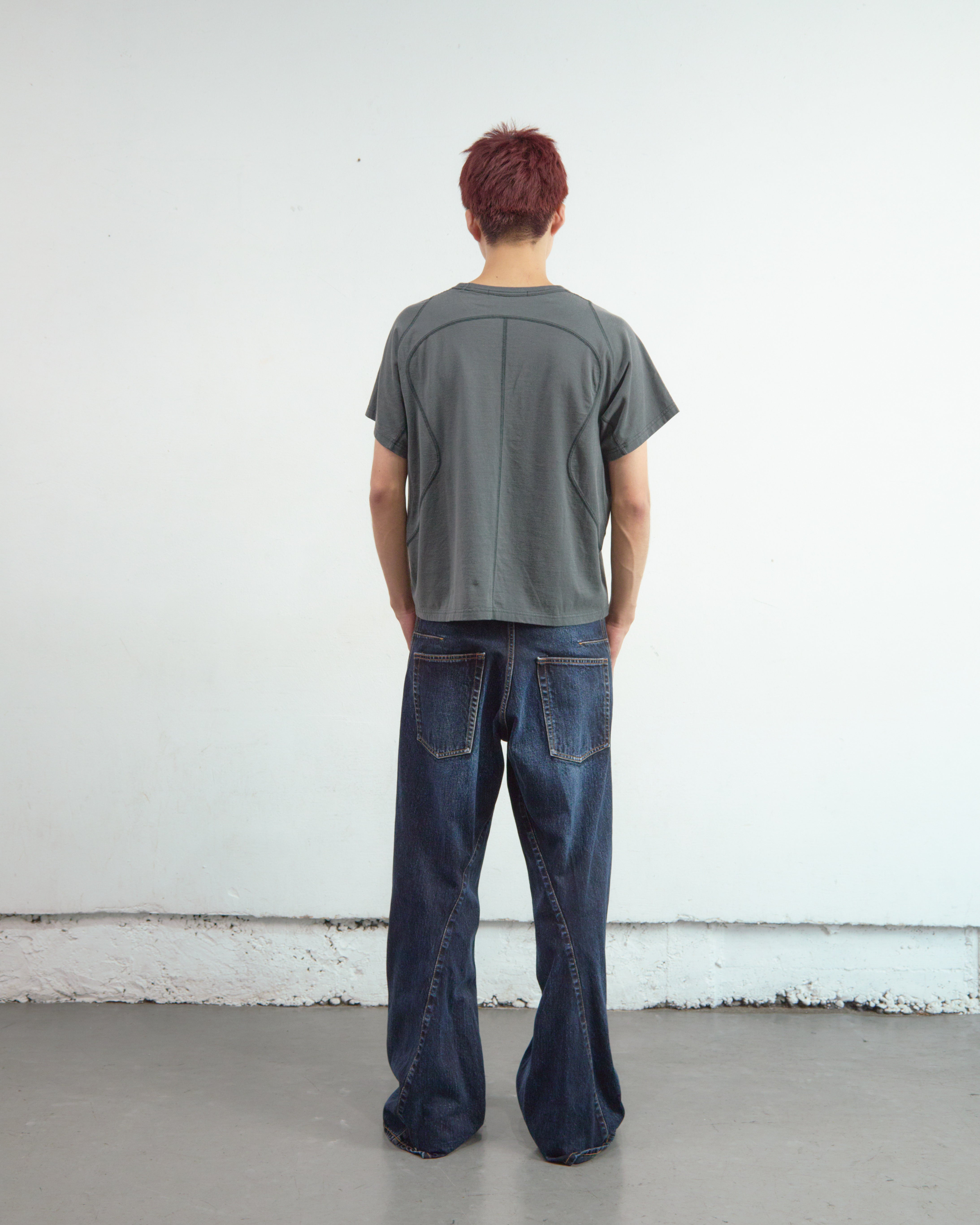 DARK FADED INDIGO 3D TWISTED WIDE LEG JEANS
