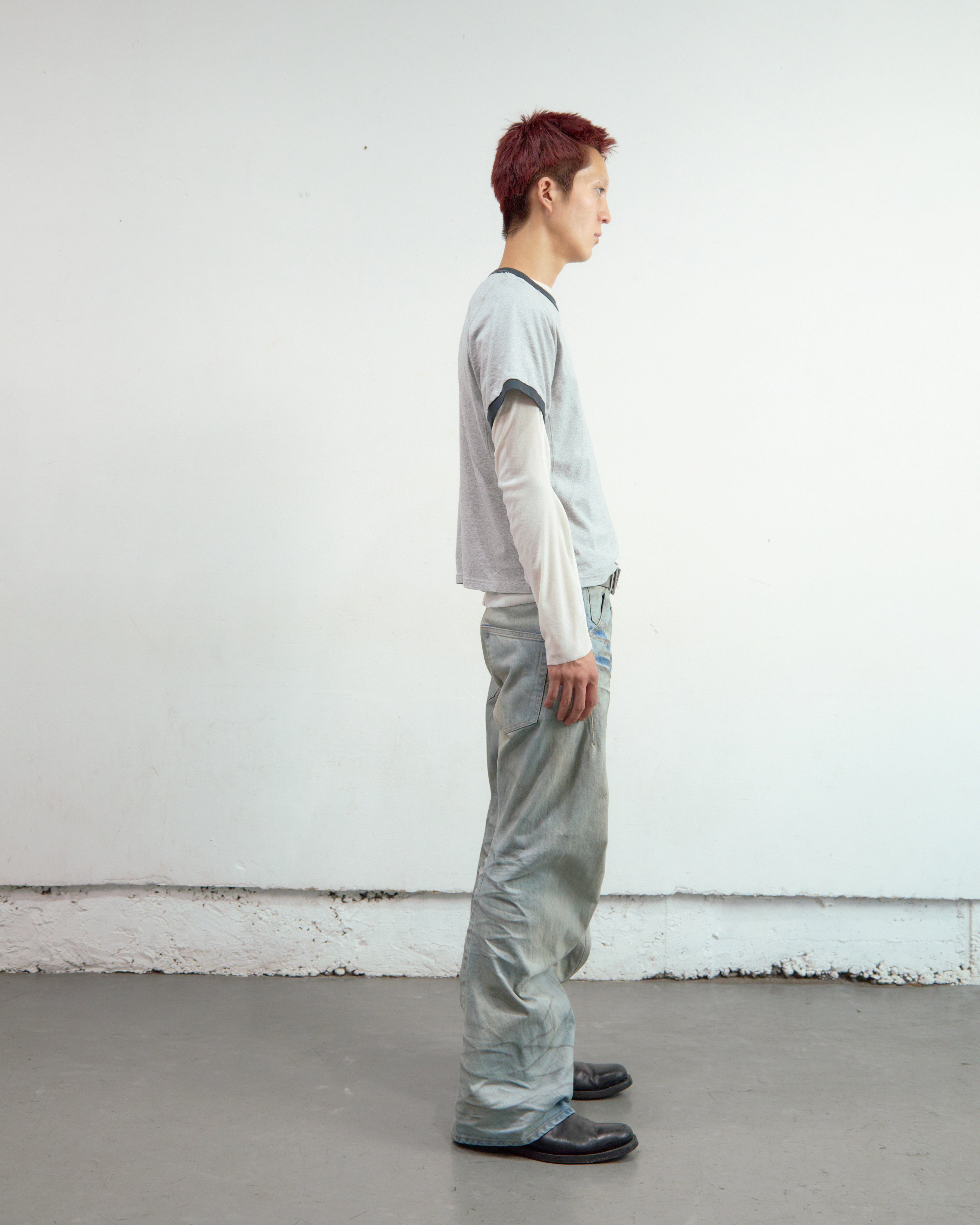 HEATHER GREY PANELLED HALF SLEEVE RINGER T-SHIRT