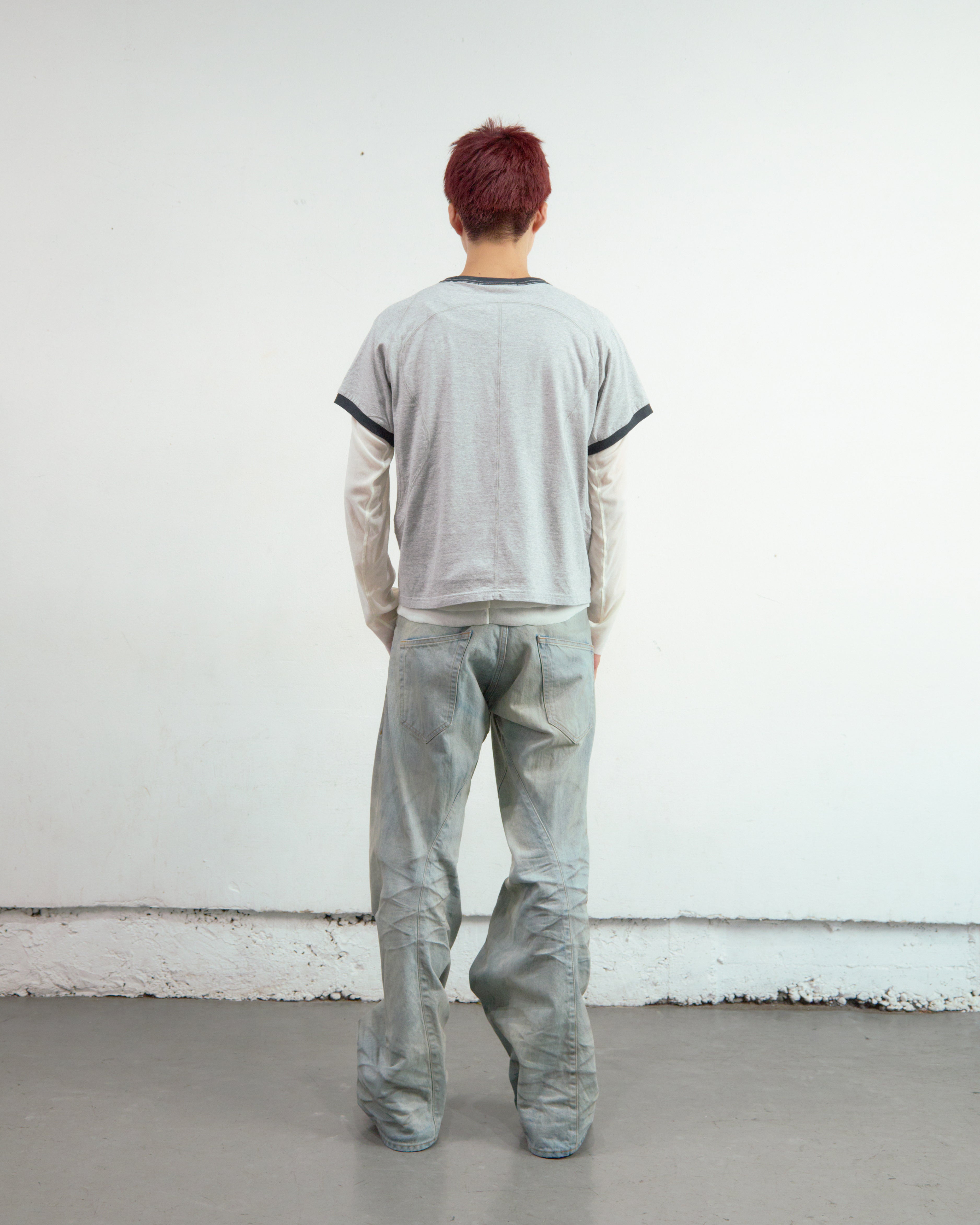 HEATHER GREY PANELLED HALF SLEEVE RINGER T-SHIRT