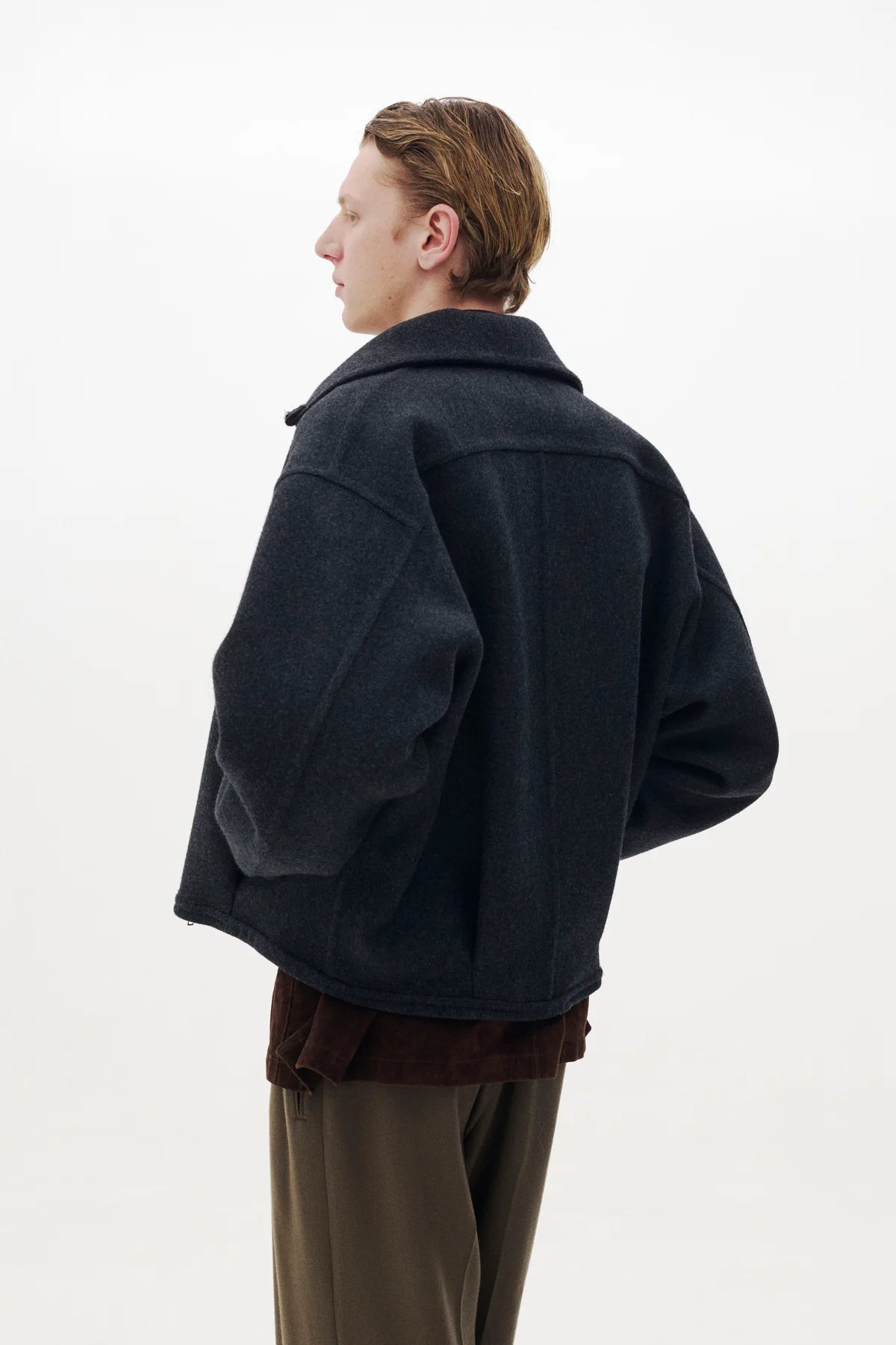 CHARCOAL WOOL CASHMERE BALLOON SILHOUETTE BLOUSON