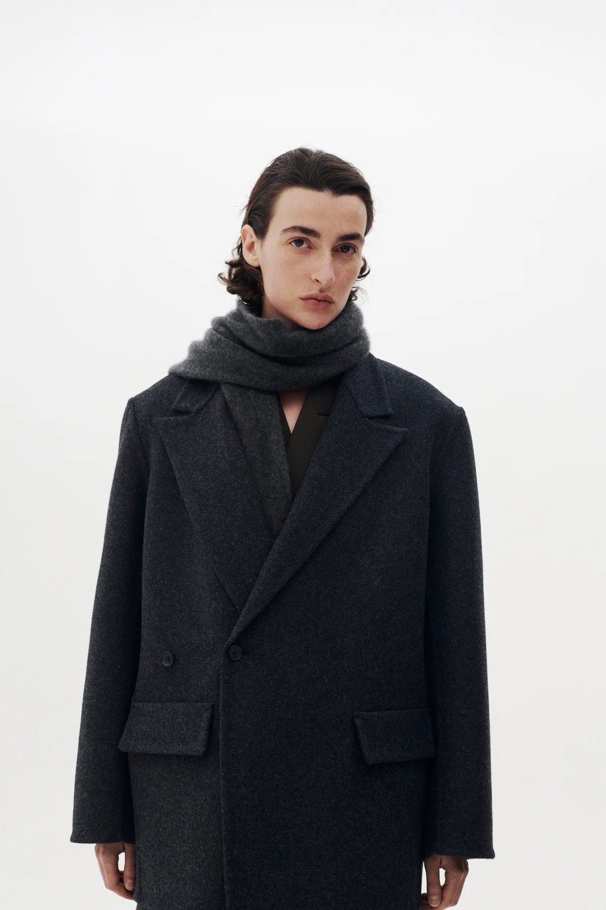 TOP GRAY CASHMERE LONG SCARF