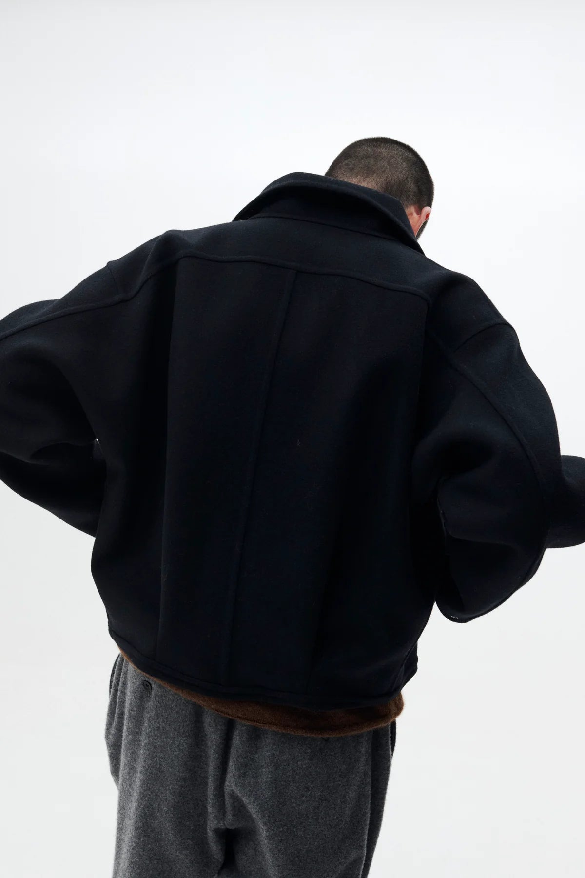 BLACK WOOL CASHMERE BALLOON SILHOUETTE BLOUSON