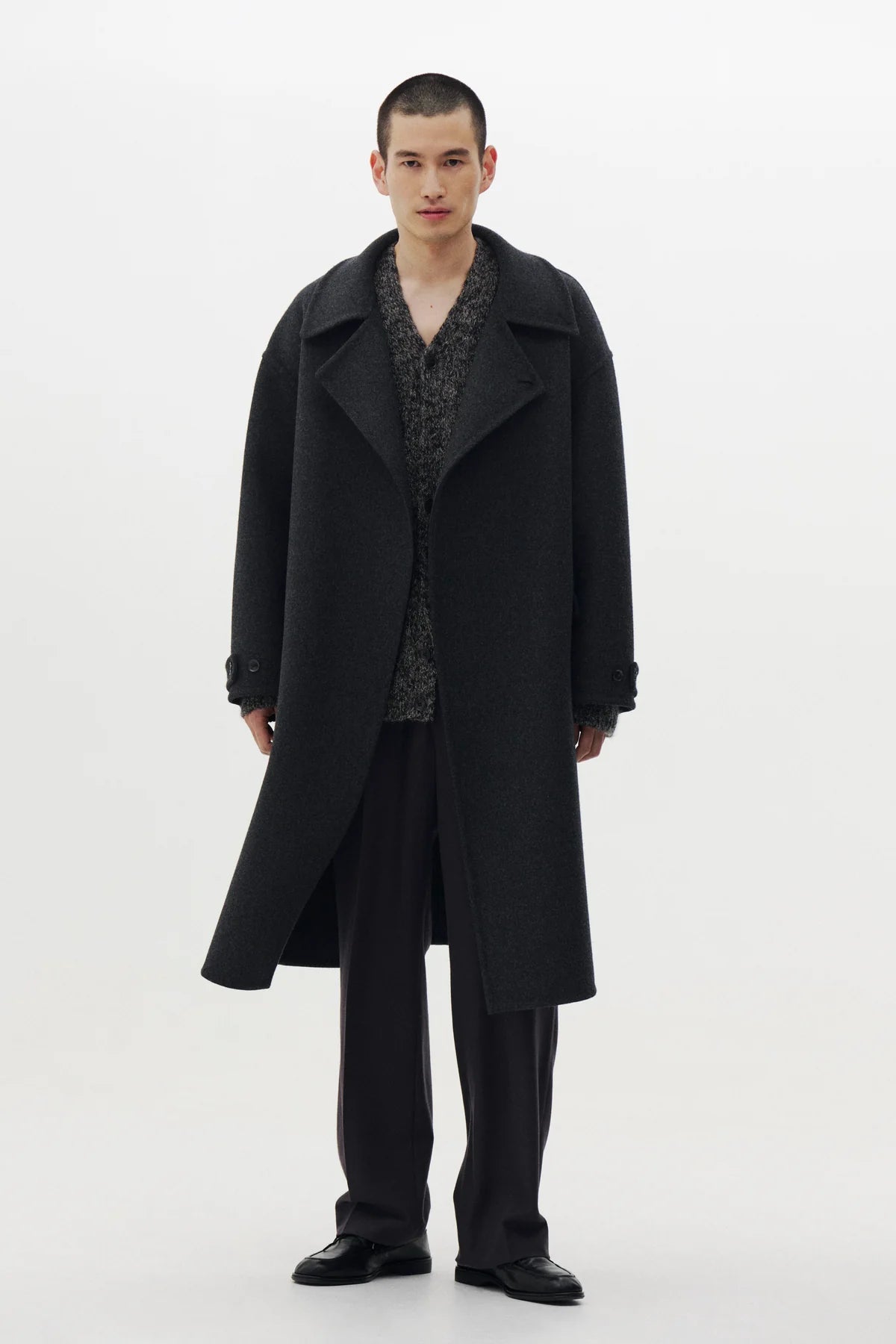 CHARCOAL WOOL CASHMERE DOUBLE BREASTED REVER COAT