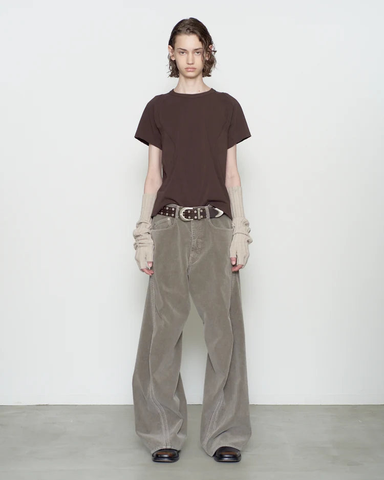 COFFEE PANELED HALF SLEEVE T-SHIRT