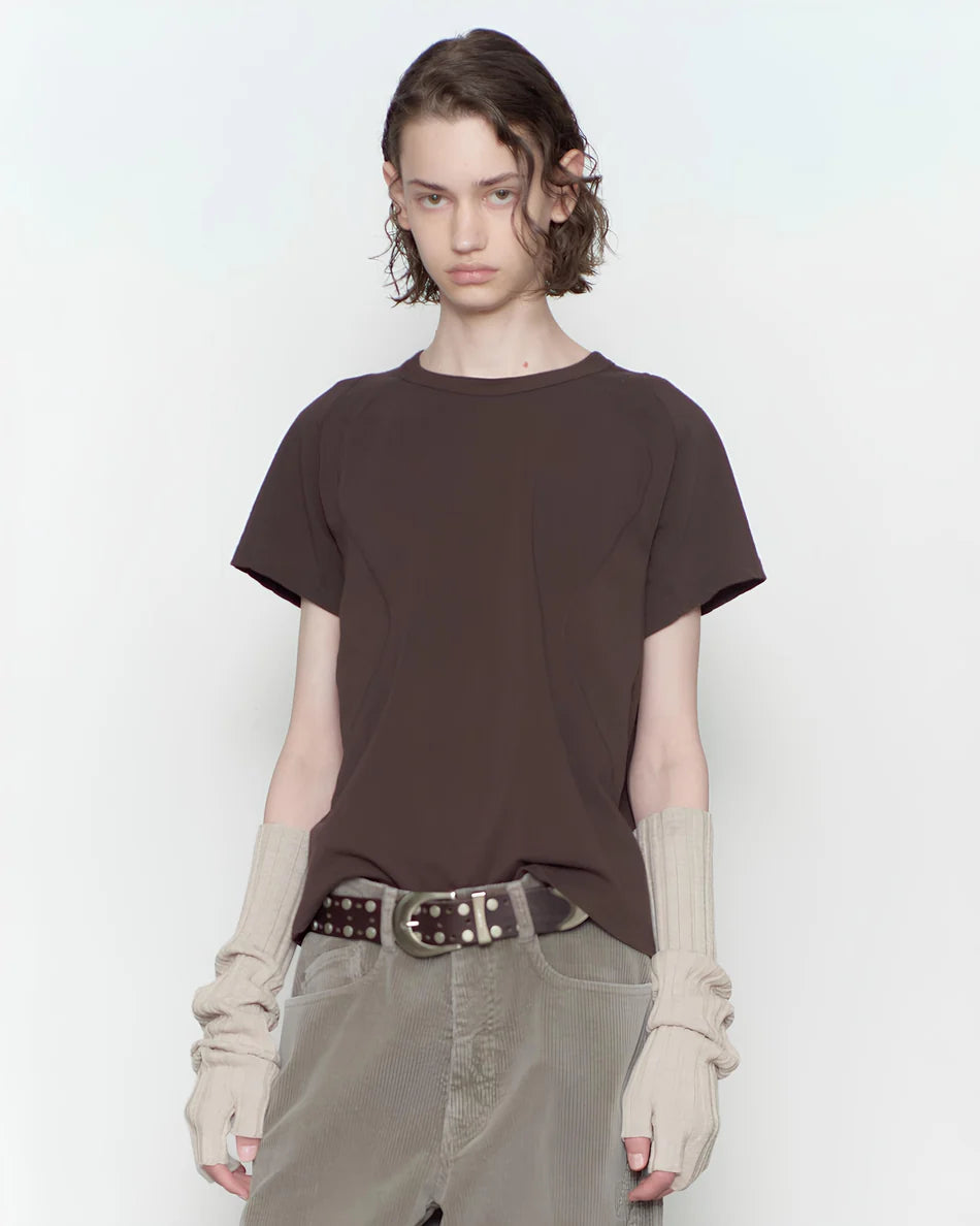 COFFEE PANELED HALF SLEEVE T-SHIRT