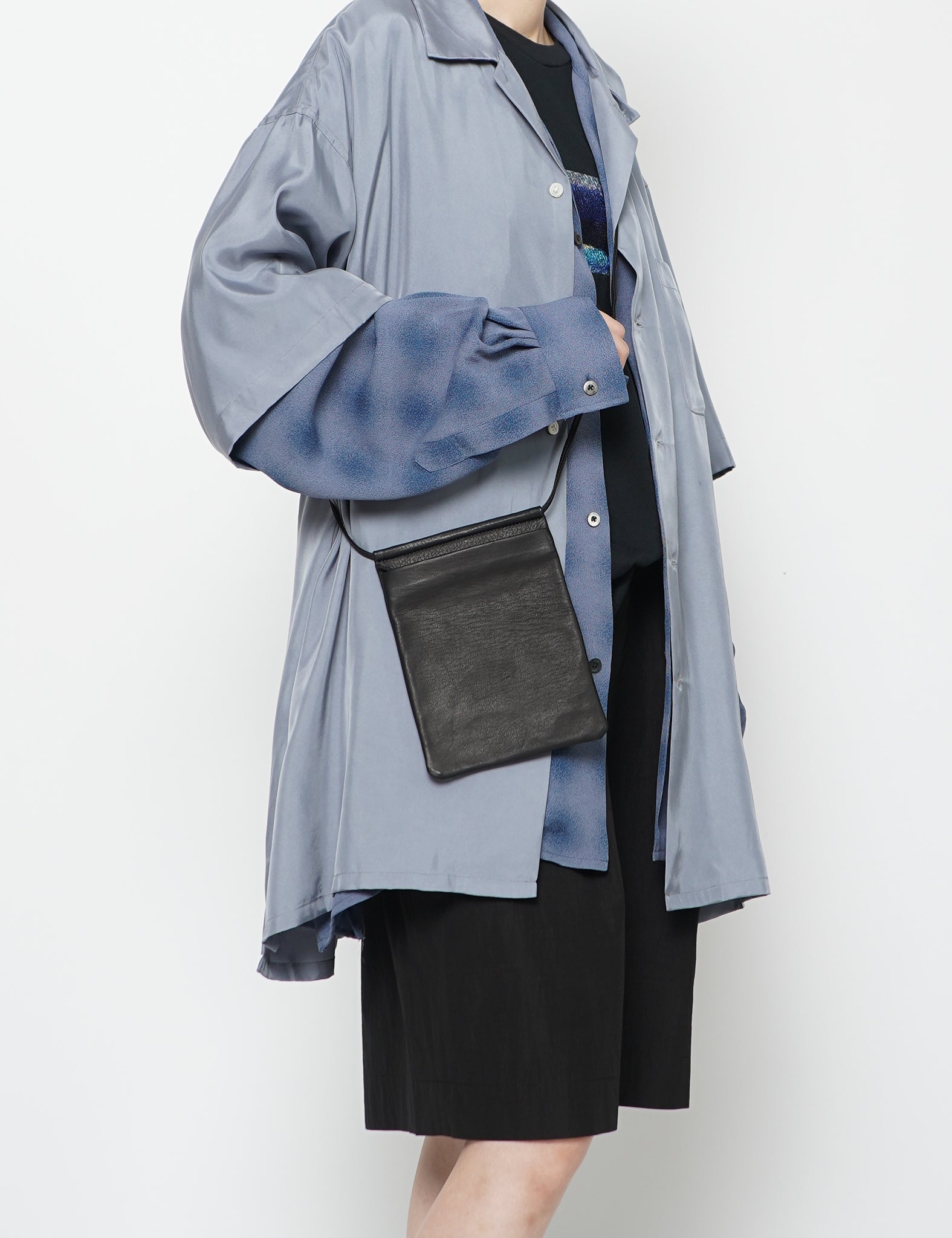 BLACK DEER LEATHER DOUBLE FACED THIN SHOULDER MINI DA84