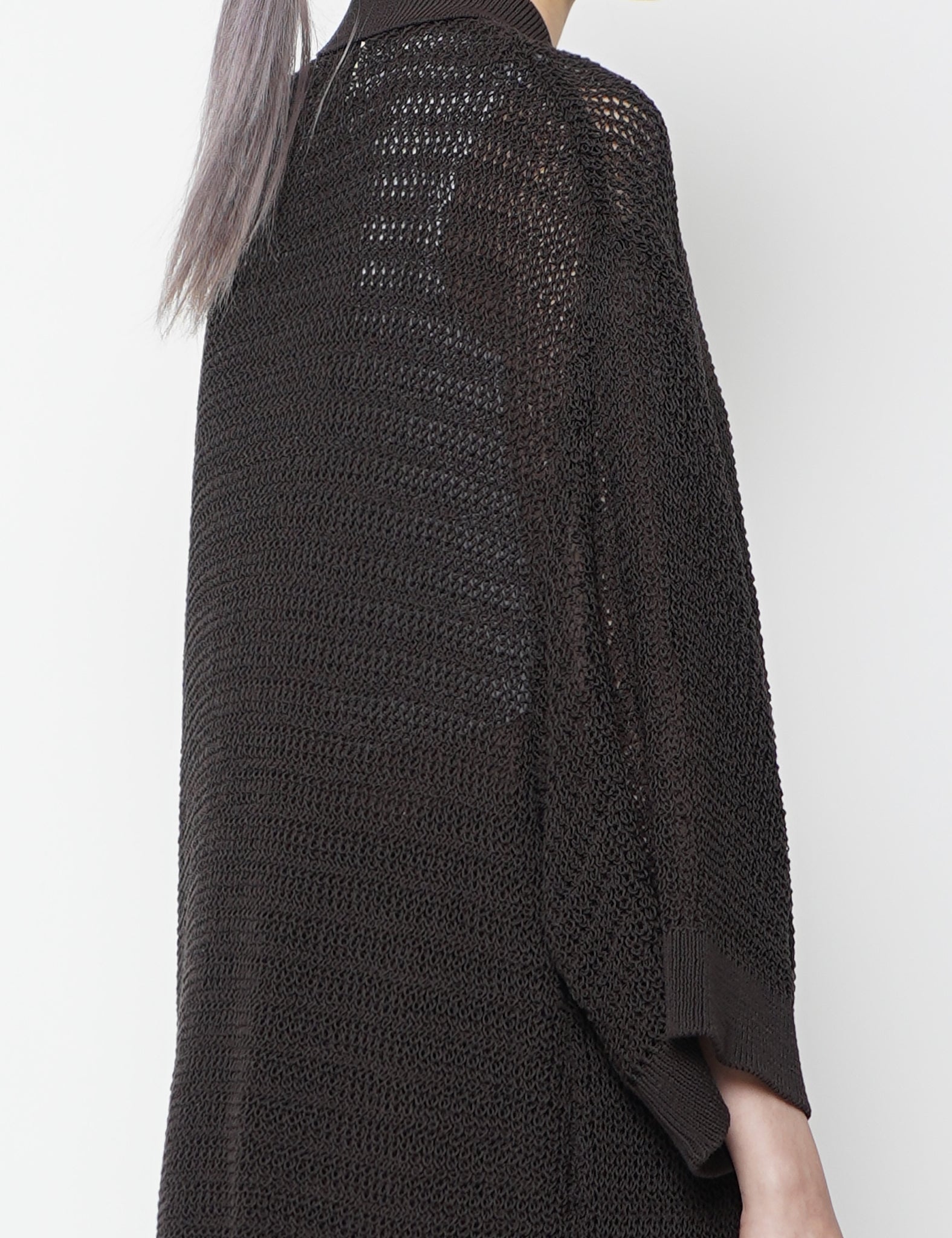 BROWN COTTON MESH KNIT SHIRT