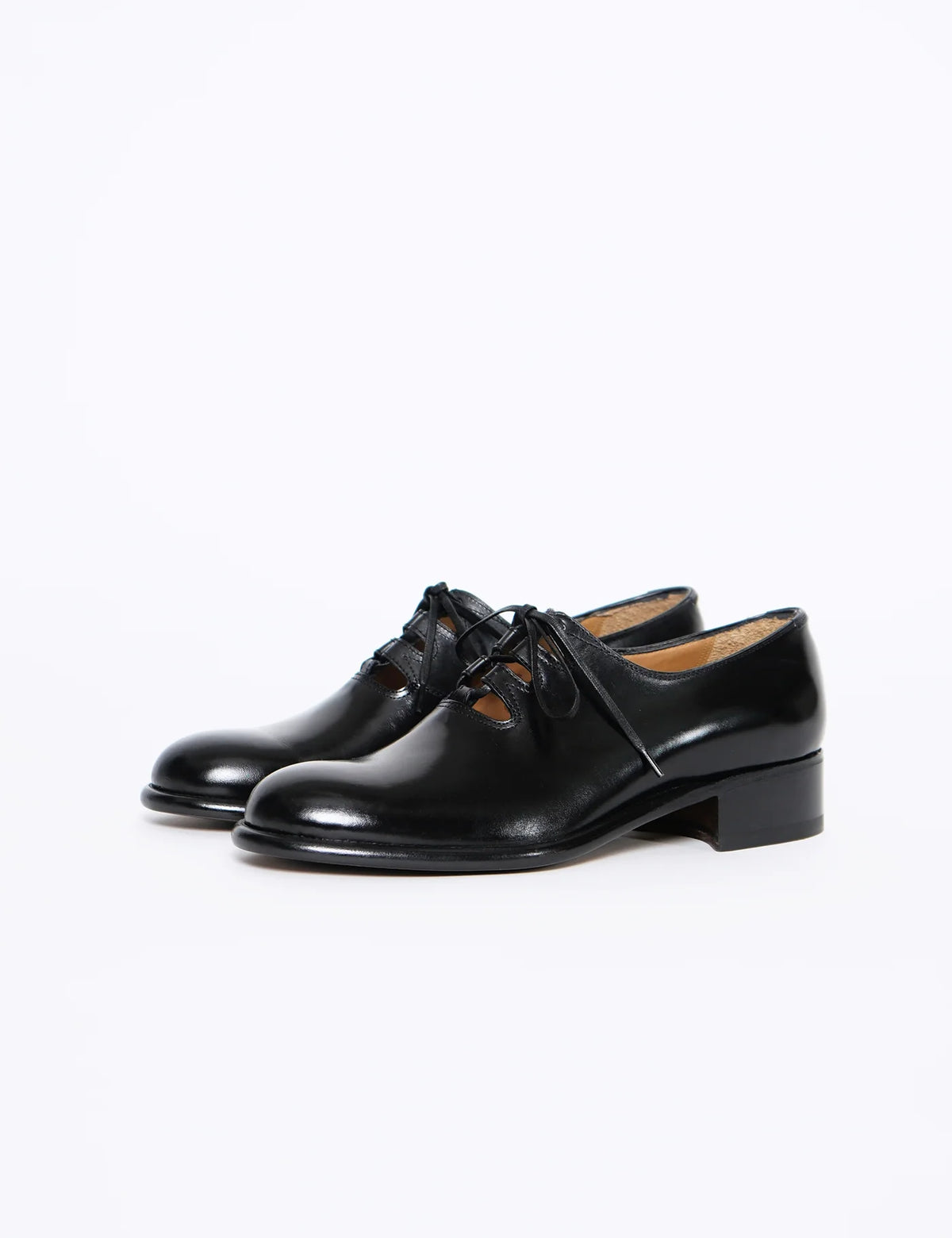 GRAPH LAYER EXCLUSIVE － BLACK CROMO CALF PLAIN GHILLIE LEATHER SHOES - Y37624