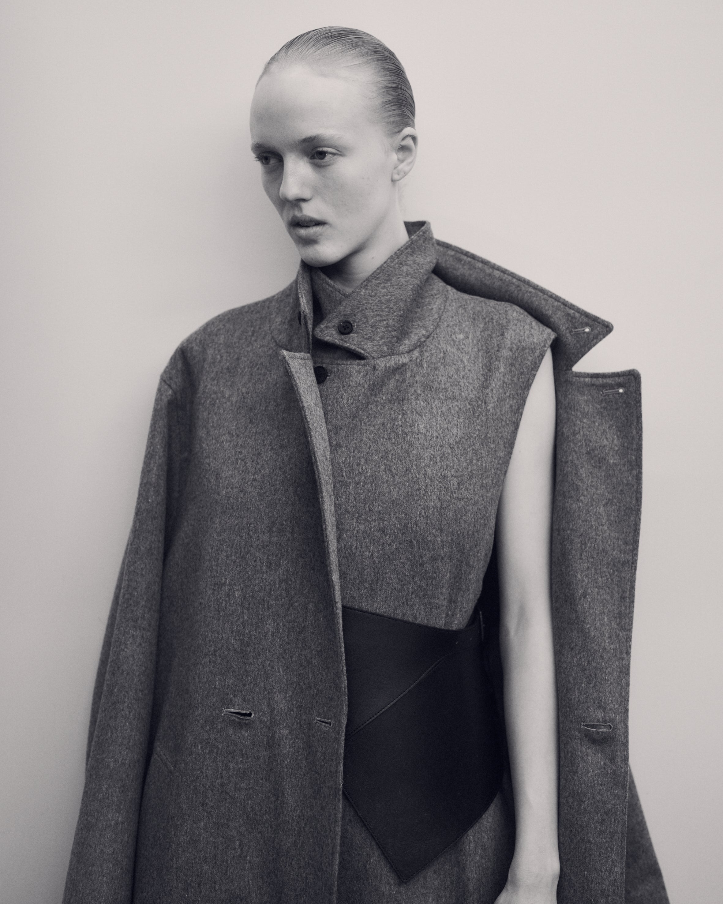 GREY OVERSIZED LAYERED COMBINATION COAT
