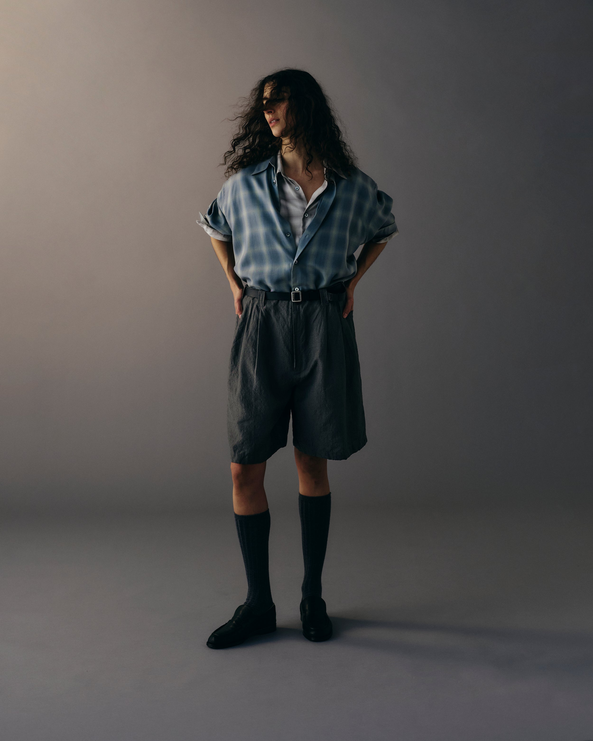 GRAY OMBRE PLAID REGULAR COLLAR SHIRT