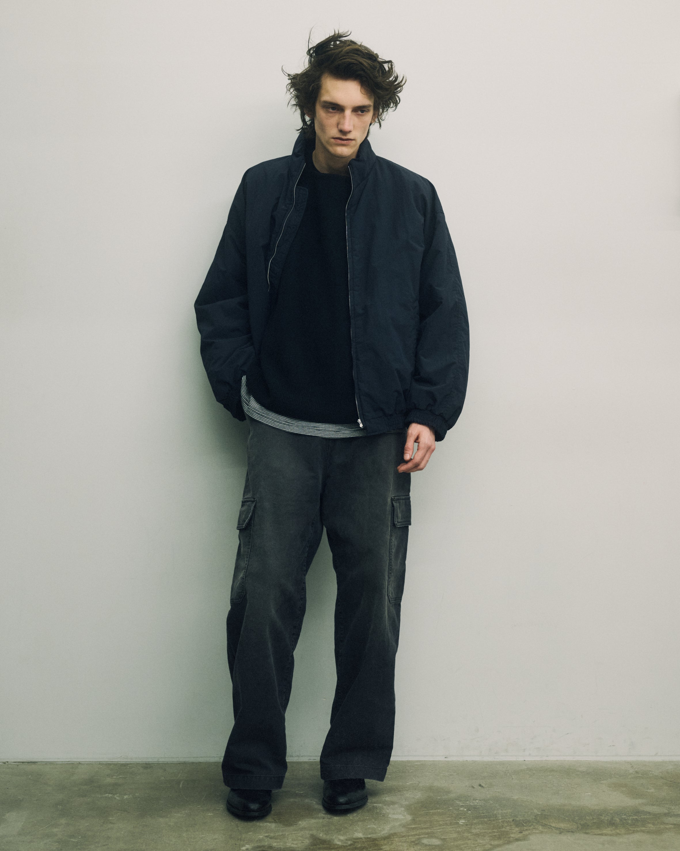 ssstein BLACK SULFUR DYED WHIP CORD VINTAGE TROUSERS