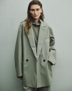 TAUPE GREY TECNO COTTON OVERSIZED PEAK LAPEL LONG JACKET